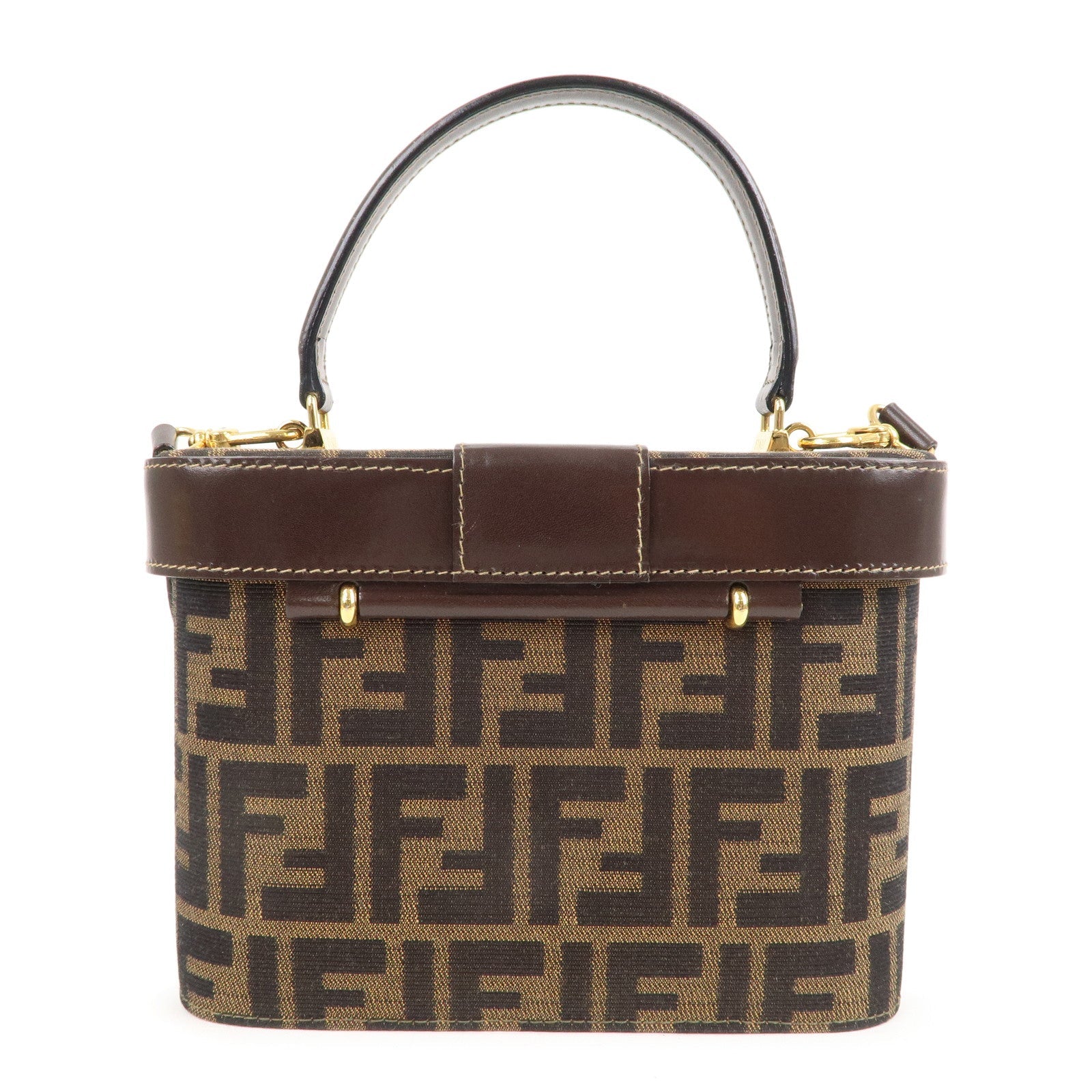 FENDI Zucca Canvas Leather Vanity Bag 2way Hand Bag 0914931