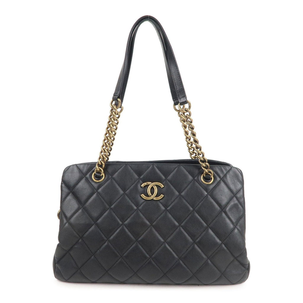CHANEL Matelasse Lamb Skin Chain Shoulder Bag Black Aura Bags Gold