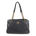 CHANEL Matelasse Lamb Skin Chain Shoulder Bag Black Aura Bags Gold