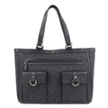 GUCCI Abbey GG Denim Leather Shoulder Bag Tote Bag Black 268639