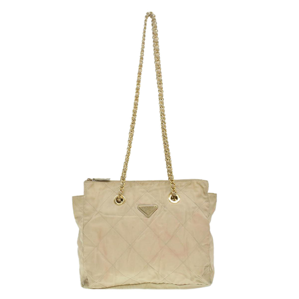 PRADA Chain Shoulder Bag Nylon Beige  36975