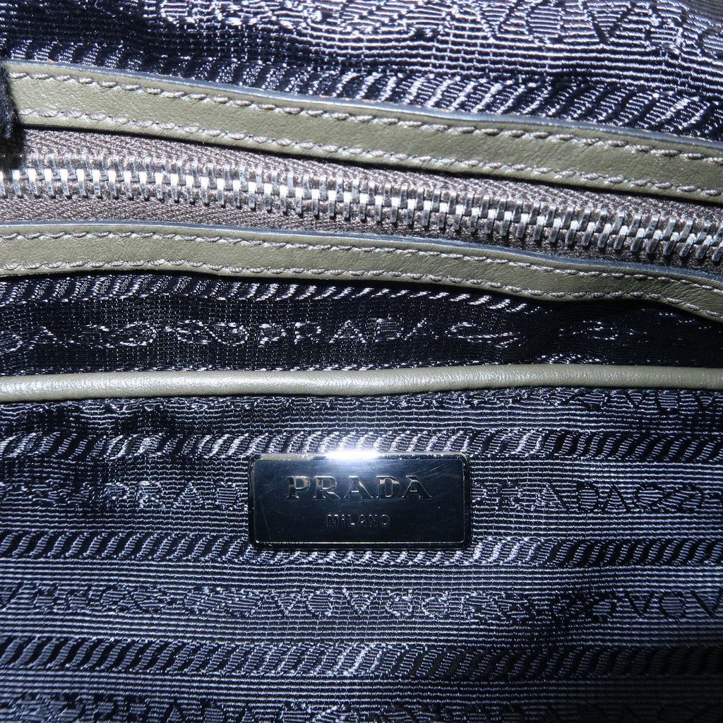 PRADA Logo Leather BackPack Ruck Sack Bag Khaki BZ032L