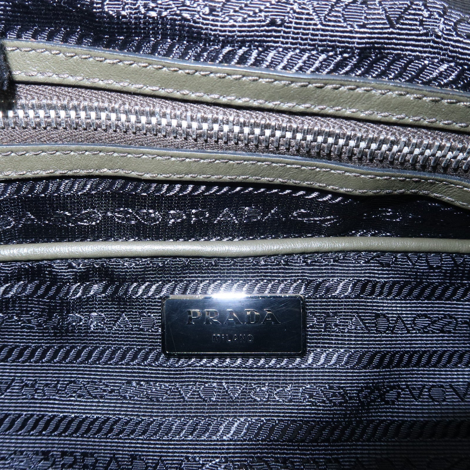 PRADA Logo Leather BackPack Ruck Sack Bag Khaki BZ032L