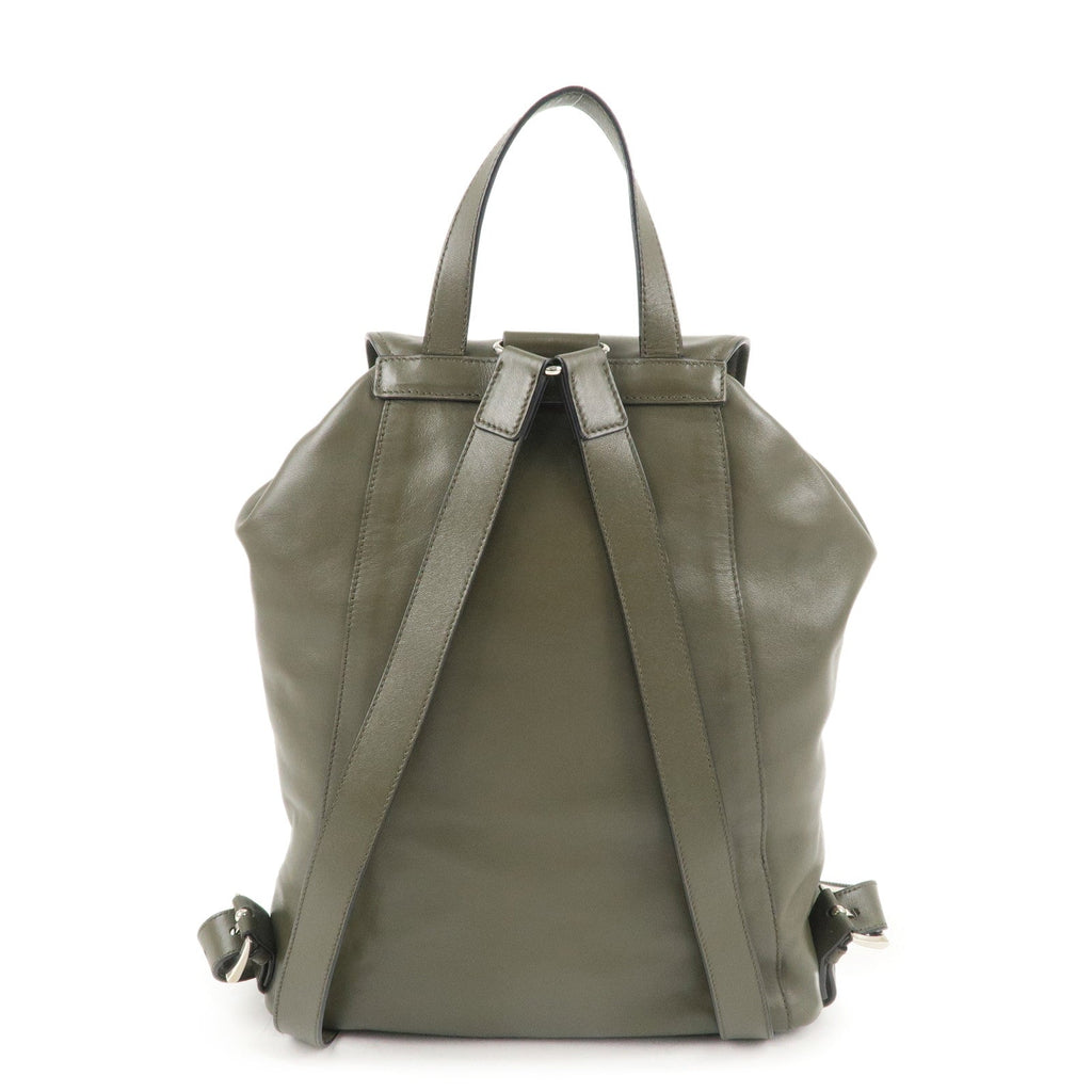PRADA Logo Leather BackPack Ruck Sack Bag Khaki BZ032L