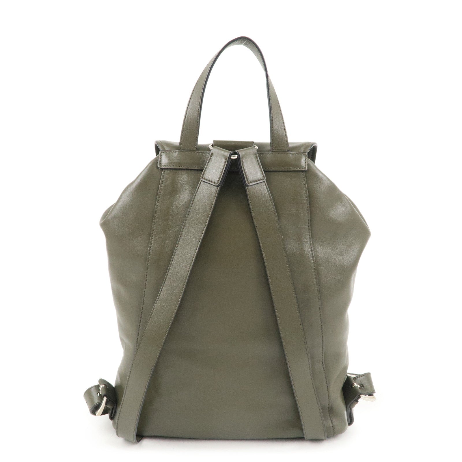 PRADA Logo Leather BackPack Ruck Sack Bag Khaki BZ032L