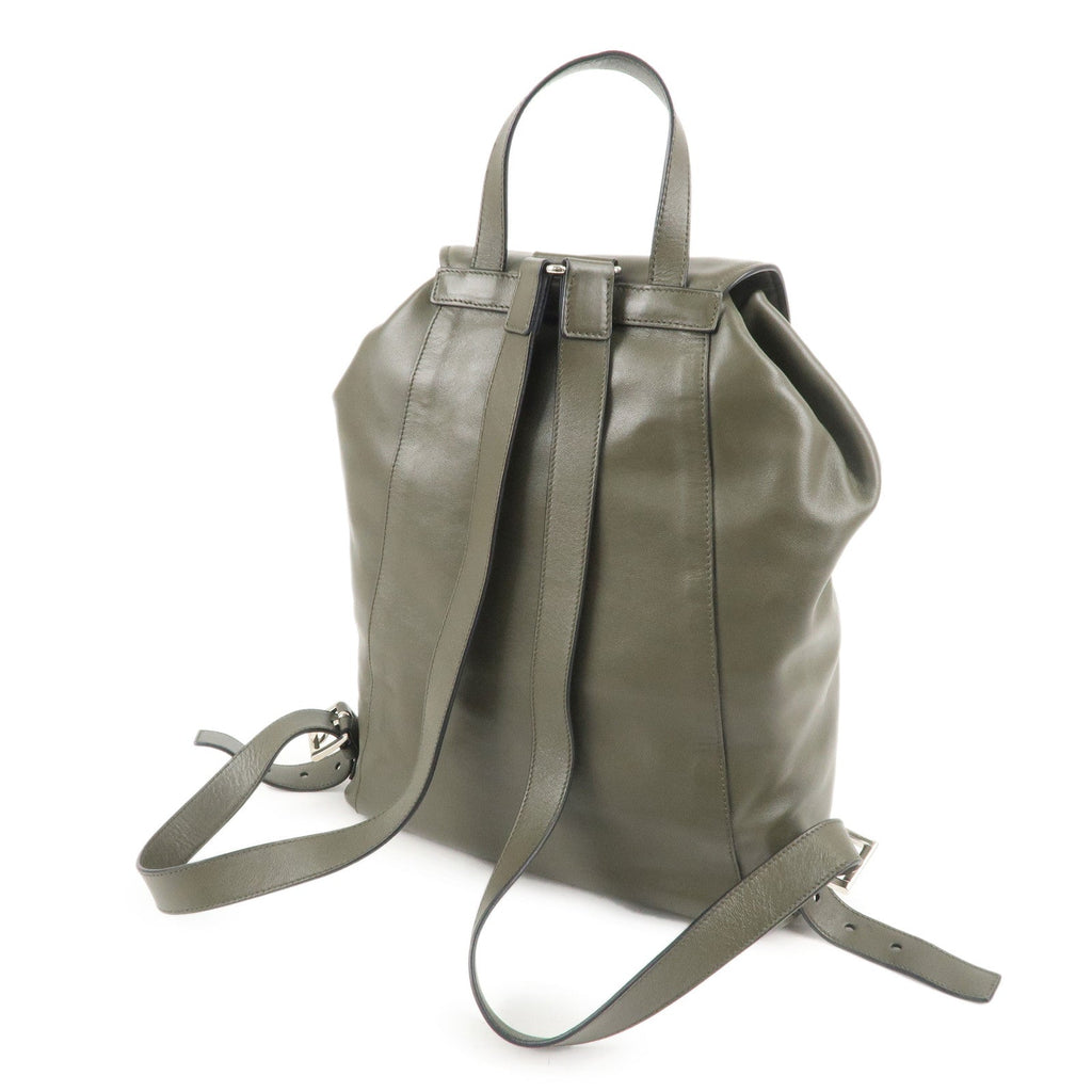 PRADA Logo Leather BackPack Ruck Sack Bag Khaki BZ032L