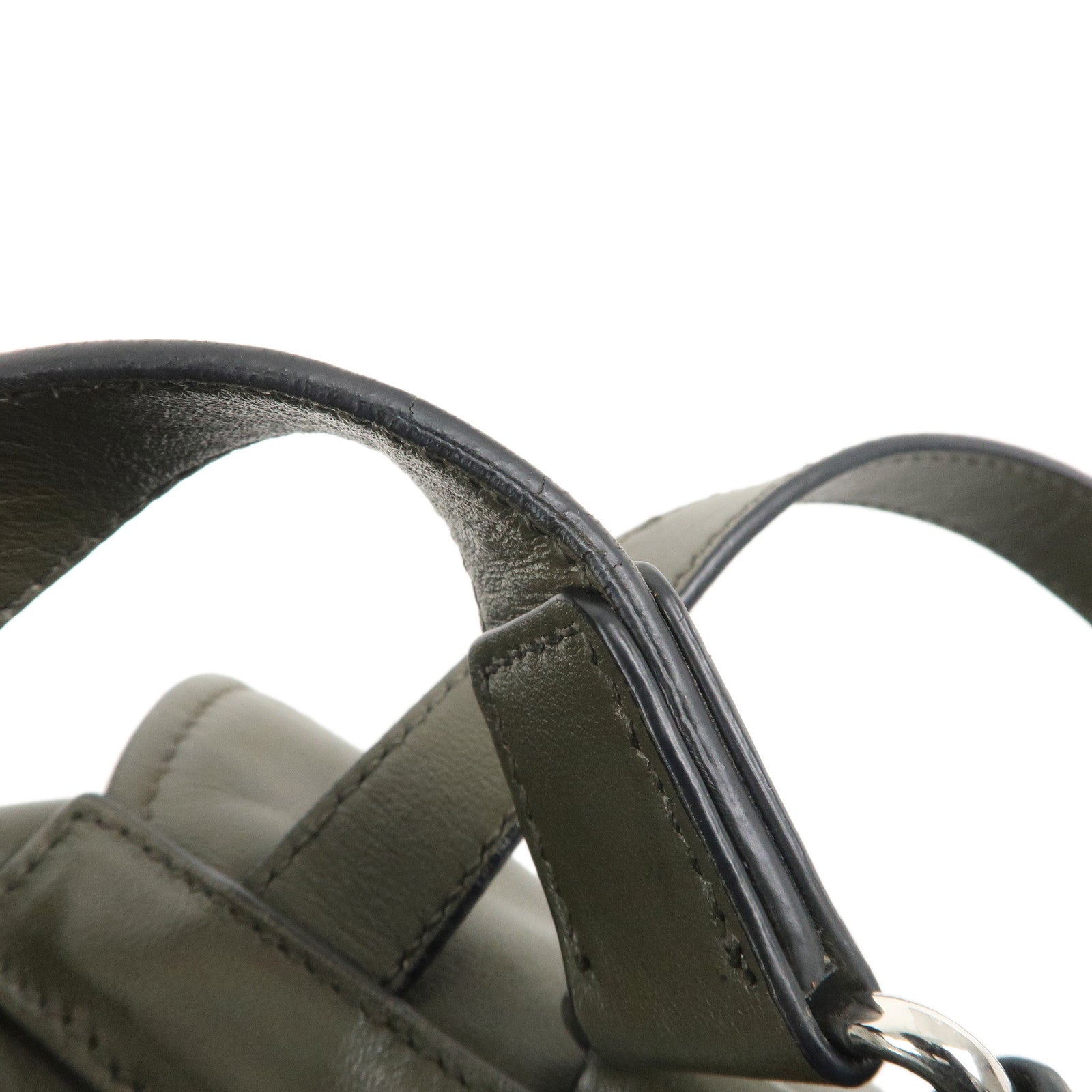 PRADA Logo Leather BackPack Ruck Sack Bag Khaki BZ032L