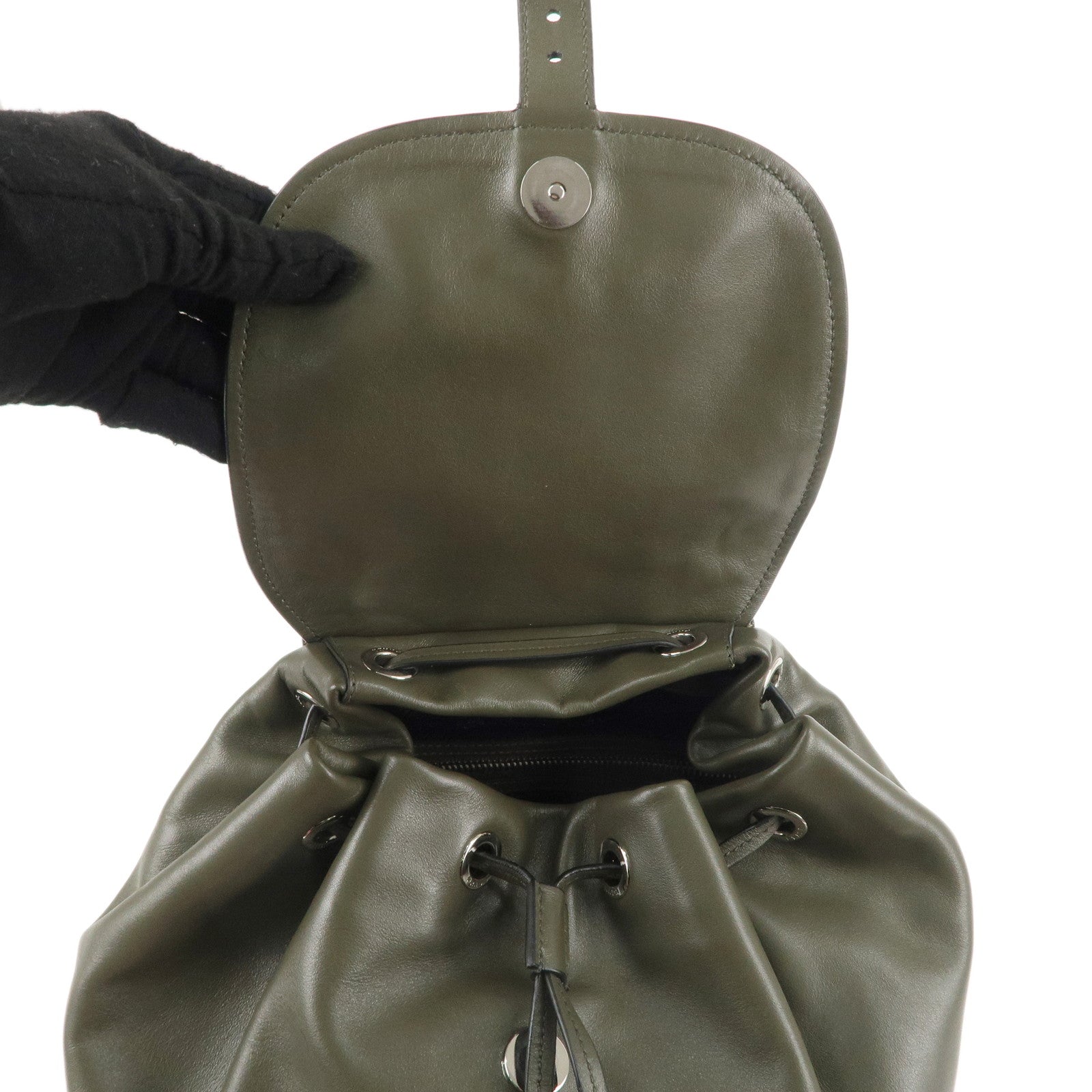 PRADA Logo Leather BackPack Ruck Sack Bag Khaki BZ032L