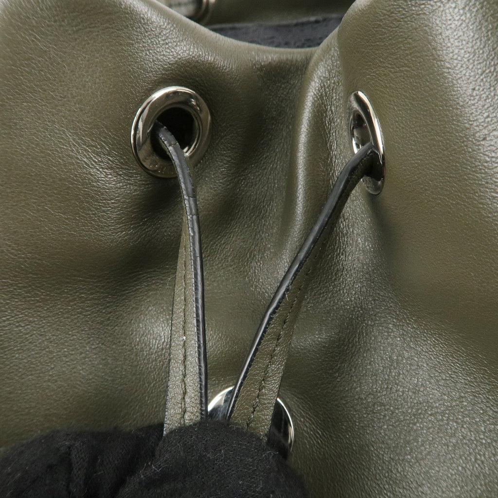 PRADA Logo Leather BackPack Ruck Sack Bag Khaki BZ032L