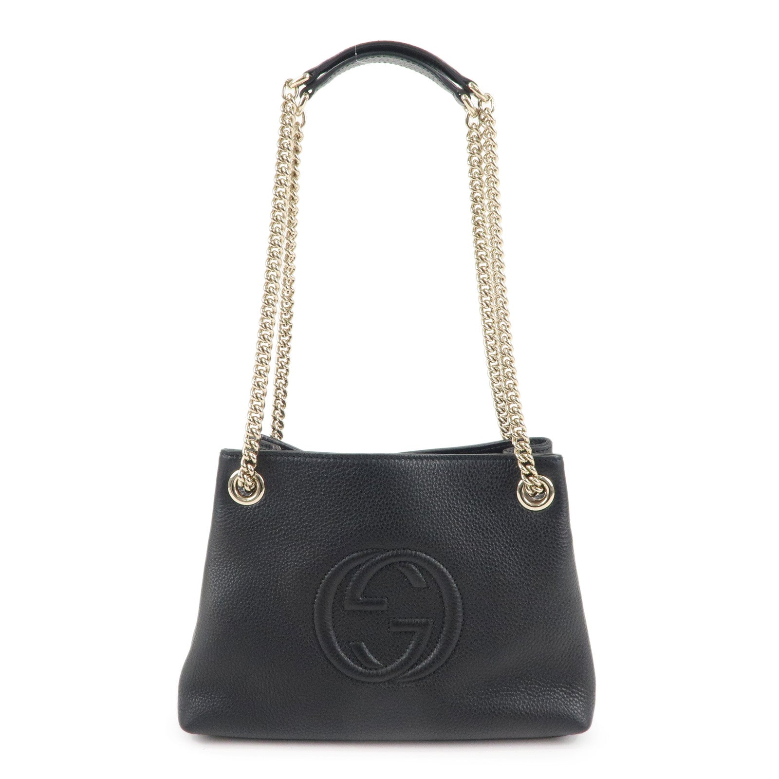 GUCCI SOHO Logo Leather Chain Shoulder Bag Black 387043