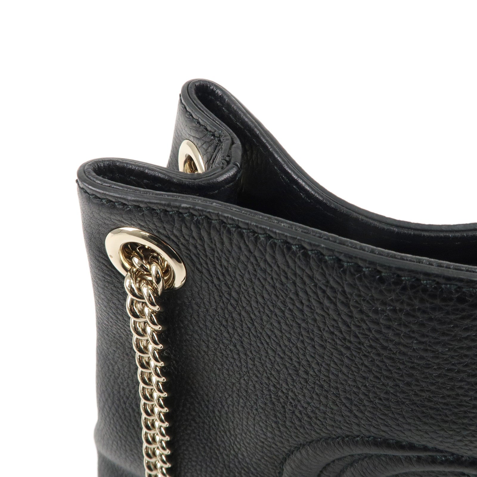 GUCCI SOHO Logo Leather Chain Shoulder Bag Black 387043