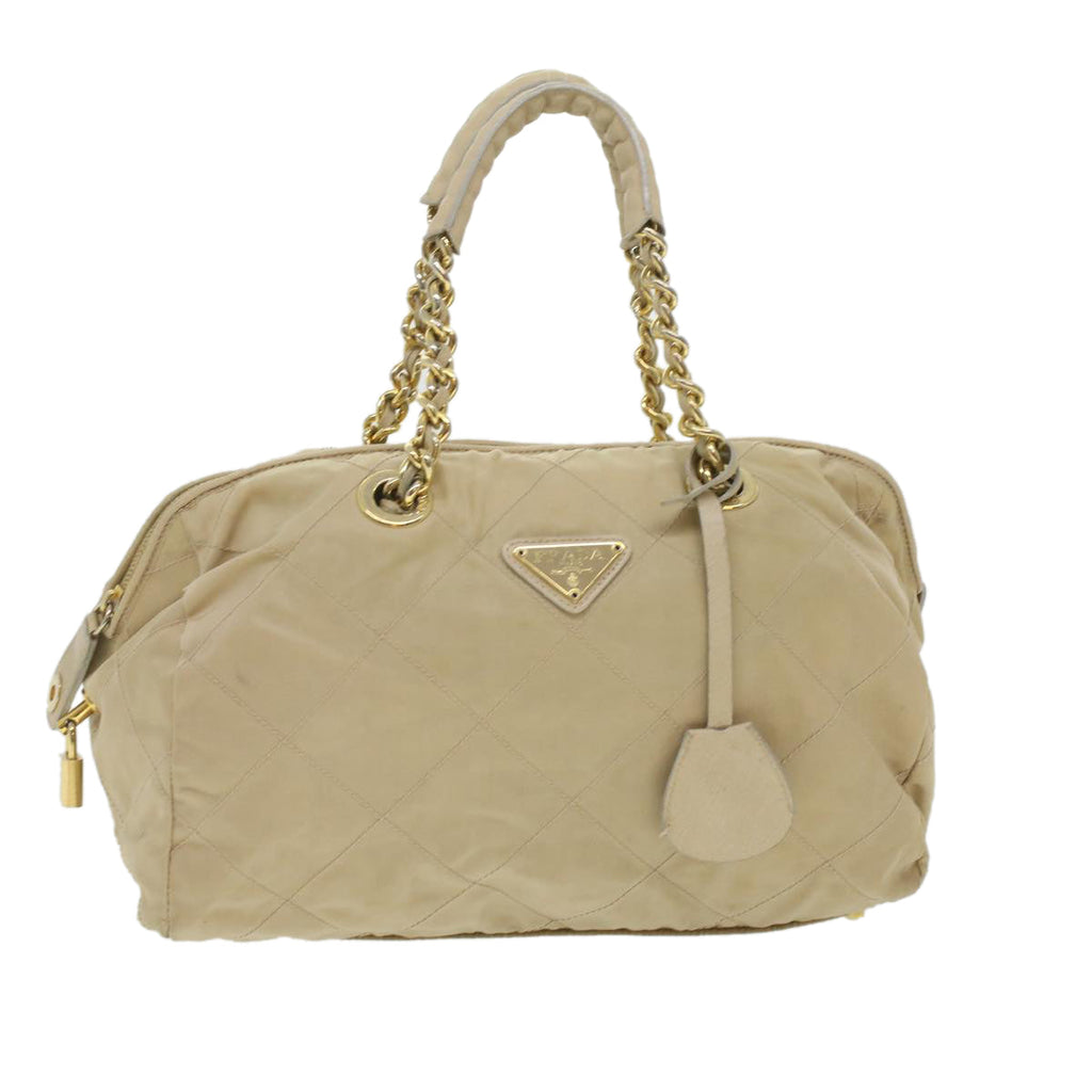 PRADA Chain Hand Bag Nylon Beige  37564