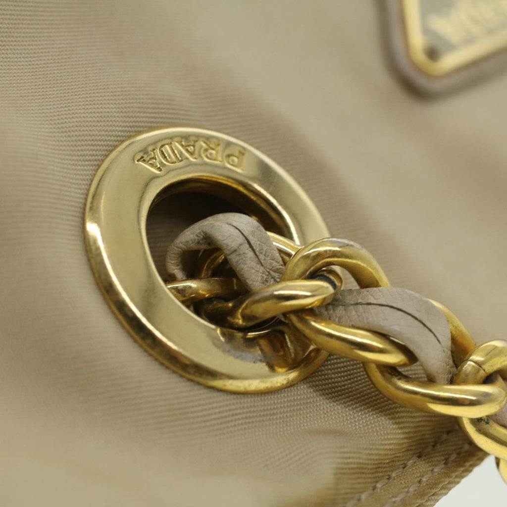 PRADA Chain Shoulder Bag Nylon Beige  37714