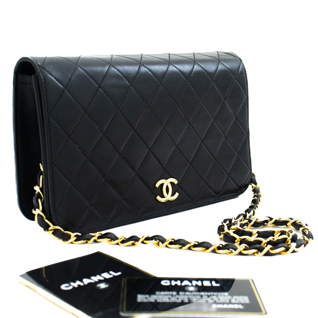 CHANEL Full Flap Chain Shoulder Bag Clutch Black Quilted Lambskin j59