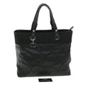 CHANEL Paris Biarritz MM Tote Bag Coated Canvas Black CC  37855