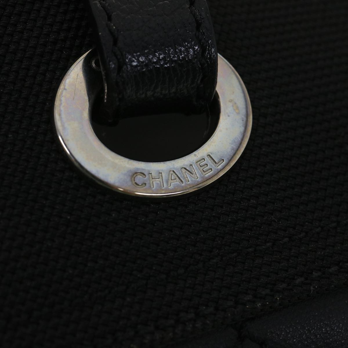 CHANEL Paris Biarritz MM Tote Bag Coated Canvas Black CC  37855