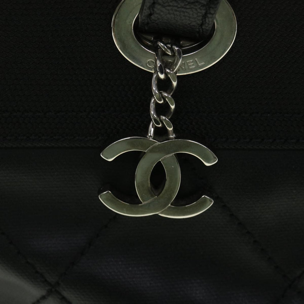 CHANEL Paris Biarritz MM Tote Bag Coated Canvas Black CC  37855