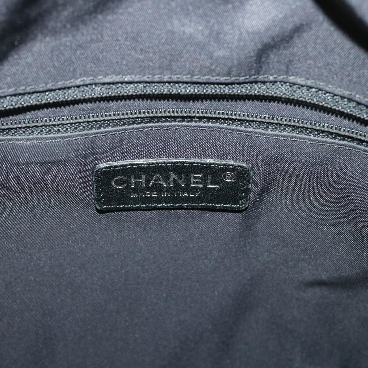 CHANEL Paris Biarritz MM Tote Bag Coated Canvas Black CC  37855