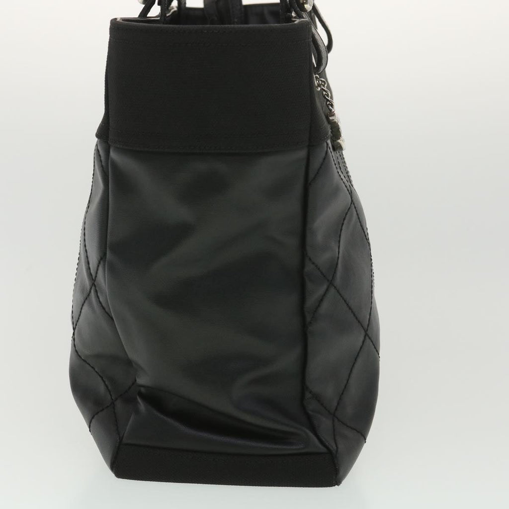 CHANEL Paris Biarritz MM Tote Bag Coated Canvas Black CC  37855