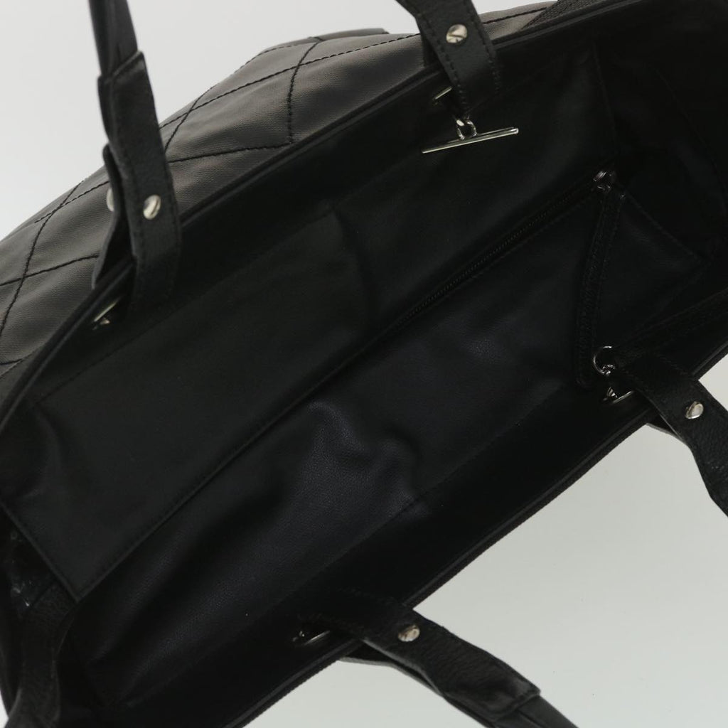 CHANEL Paris Biarritz MM Tote Bag Coated Canvas Black CC  37855