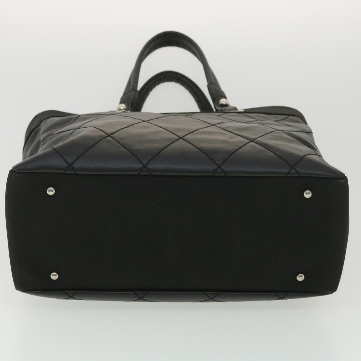 CHANEL Paris Biarritz MM Tote Bag Coated Canvas Black CC  37855