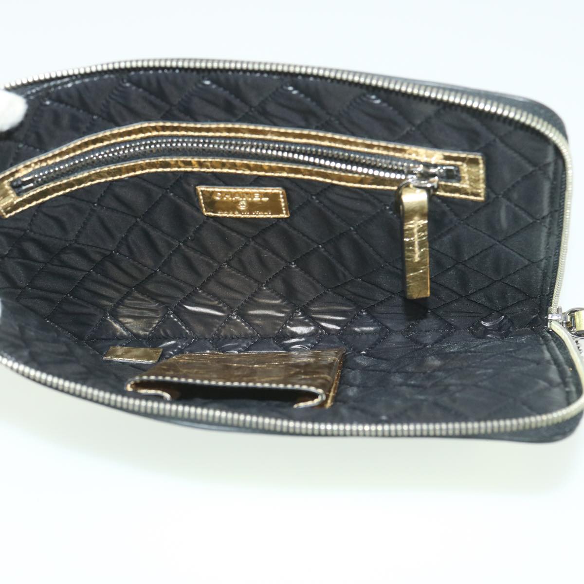 CHANEL Clutch Bag Metallic Leather Gold A82164 CC  38172