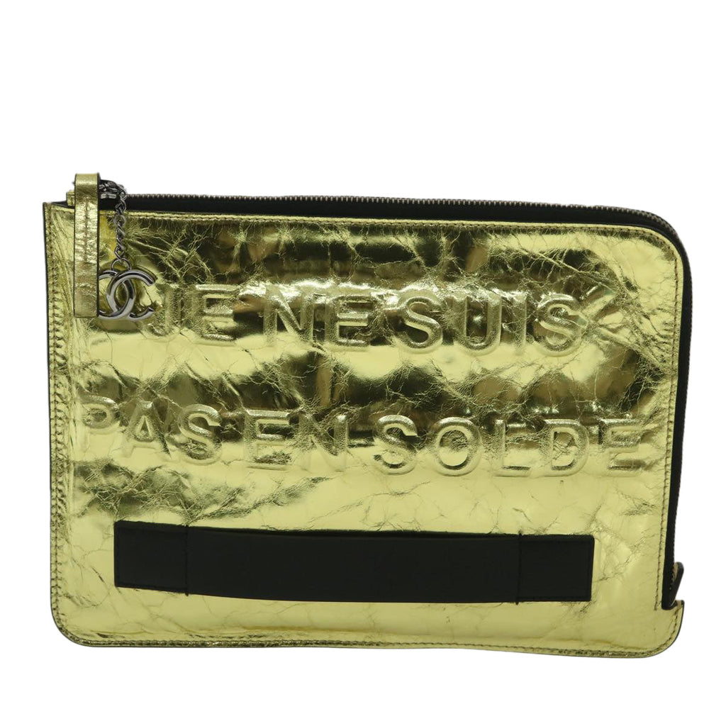 CHANEL Clutch Bag Metallic Leather Gold A82164 CC  38172