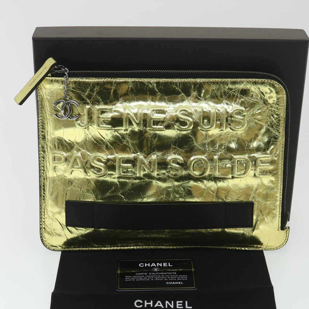CHANEL Clutch Bag Metallic Leather Gold A82164 CC  38172