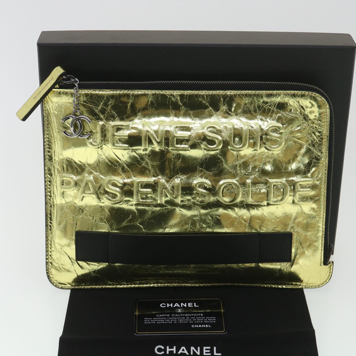 CHANEL Clutch Bag Metallic Leather Gold A82164 CC  38172