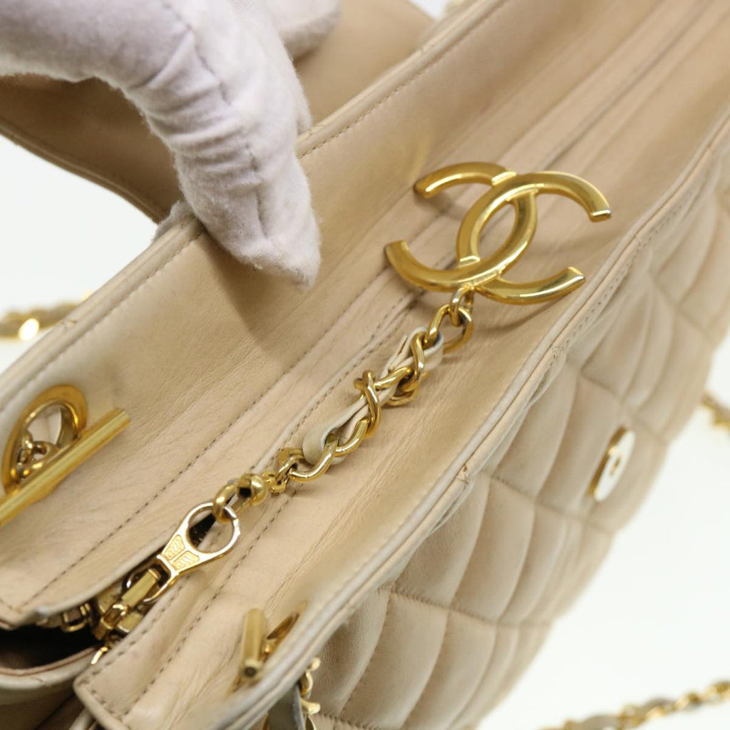 CHANEL Chain Shoulder Bag Lamb Skin Beige CC  38451