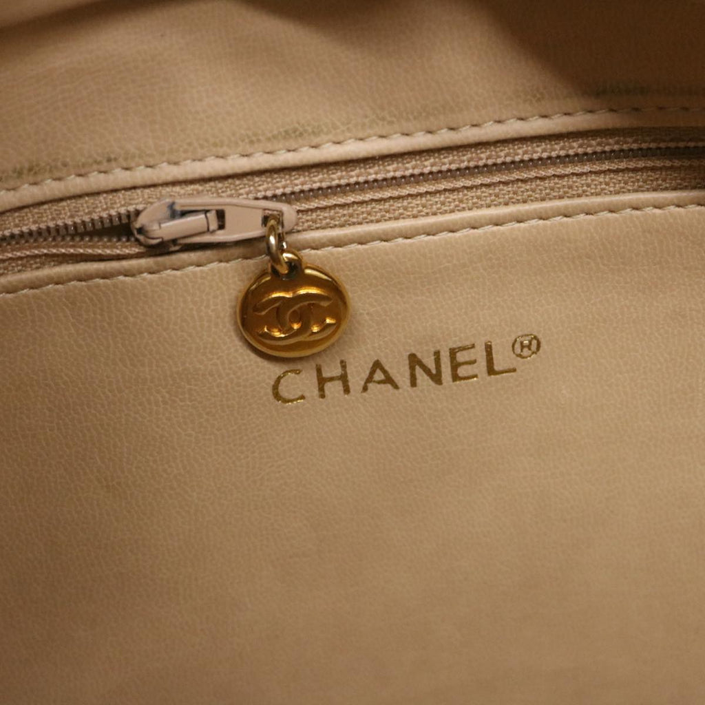 CHANEL Chain Shoulder Bag Lamb Skin Beige CC  38451