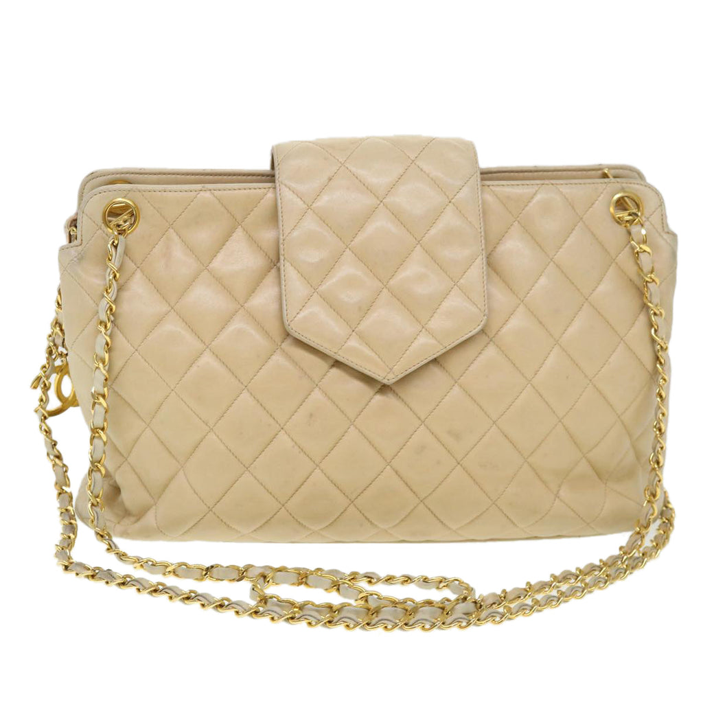 CHANEL Chain Shoulder Bag Lamb Skin Beige CC  38451