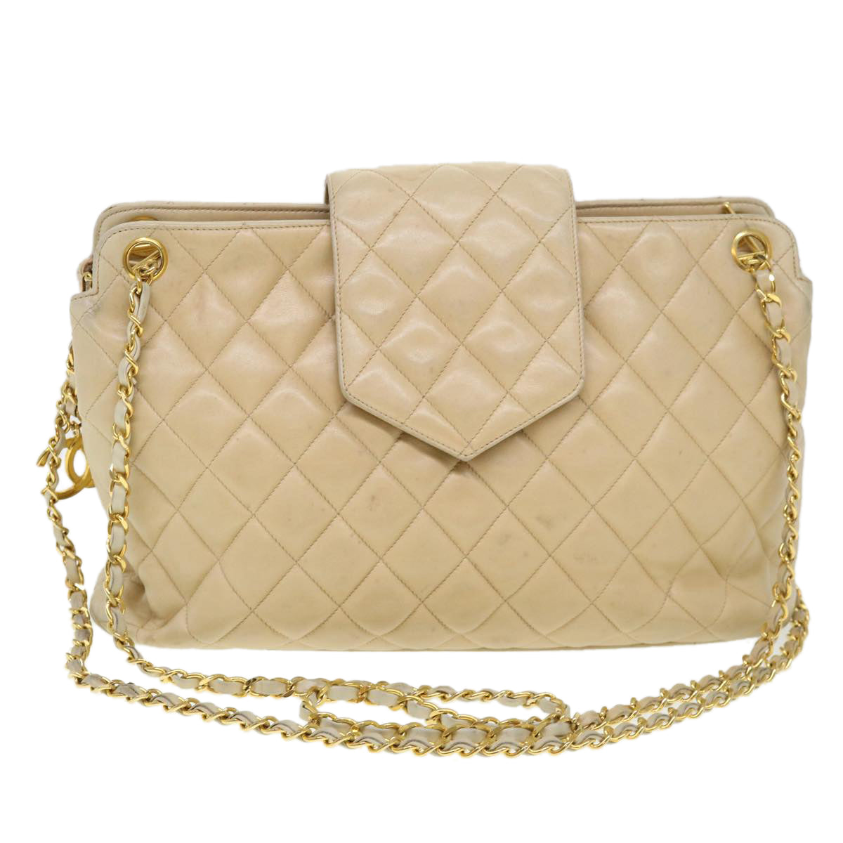 CHANEL Chain Shoulder Bag Lamb Skin Beige CC  38451