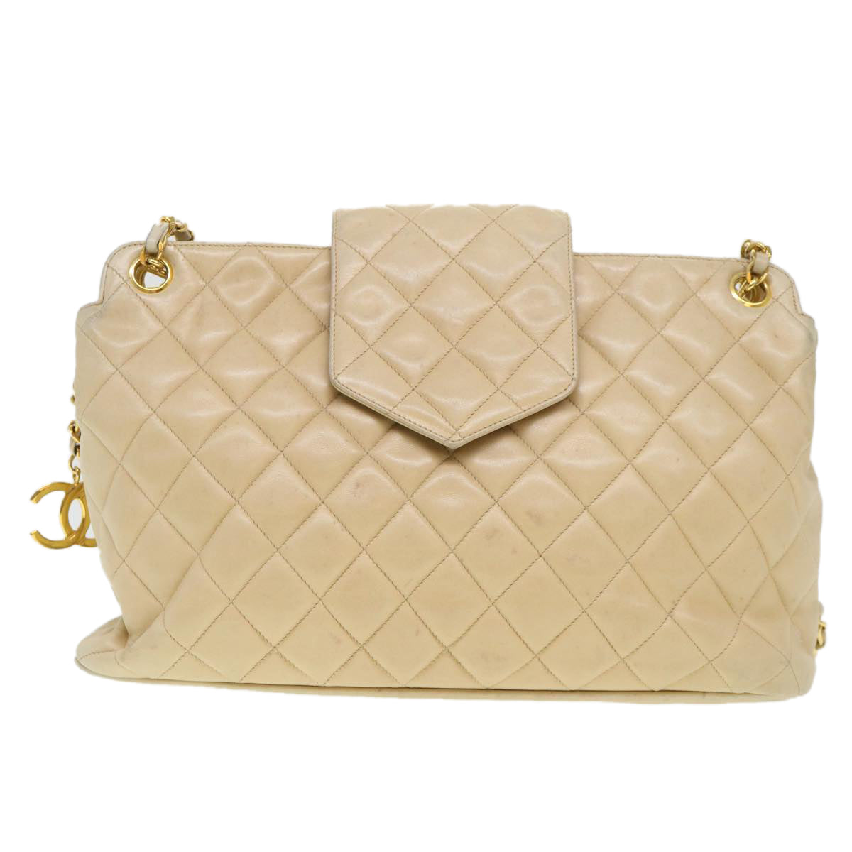 CHANEL Chain Shoulder Bag Lamb Skin Beige CC  38451