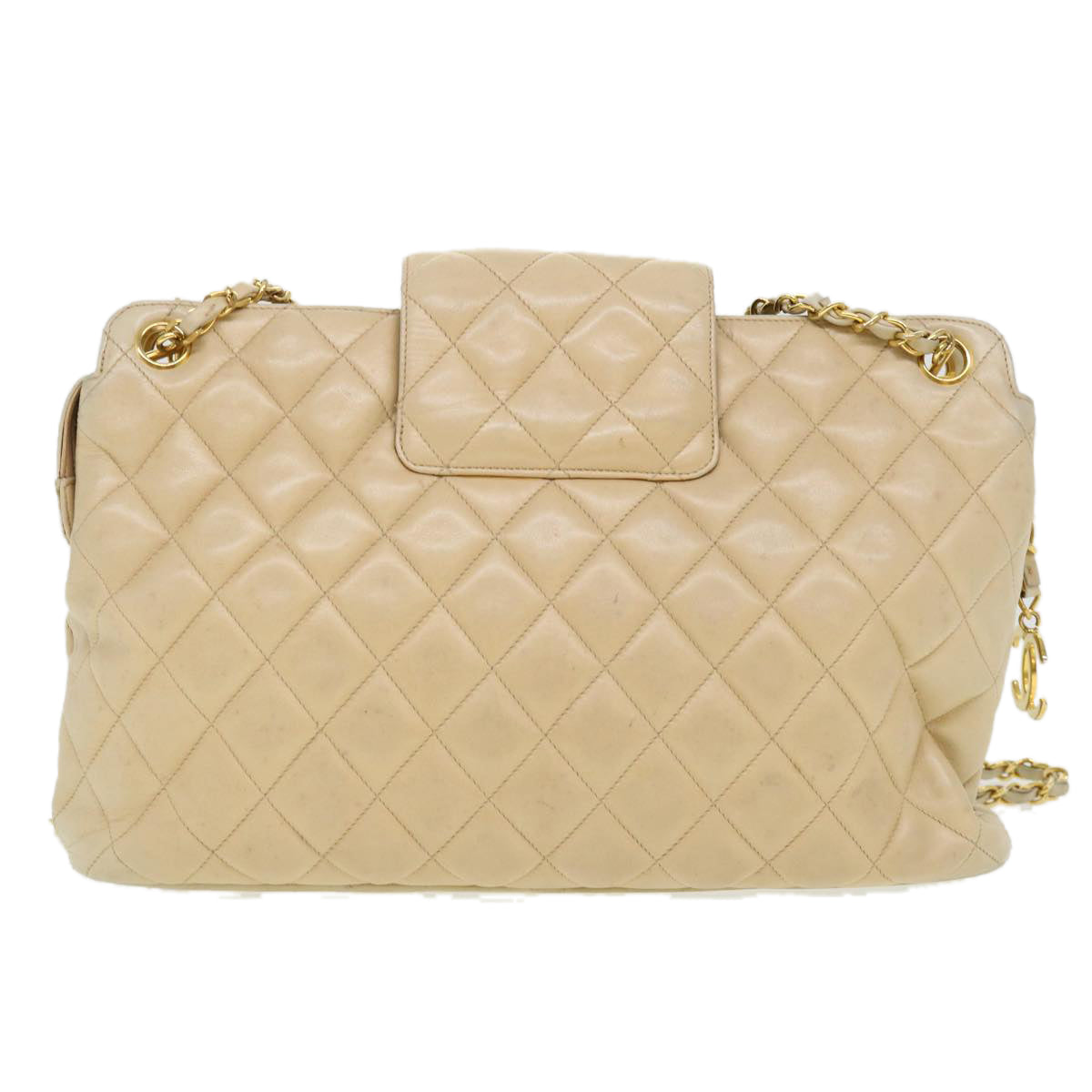 CHANEL Chain Shoulder Bag Lamb Skin Beige CC  38451
