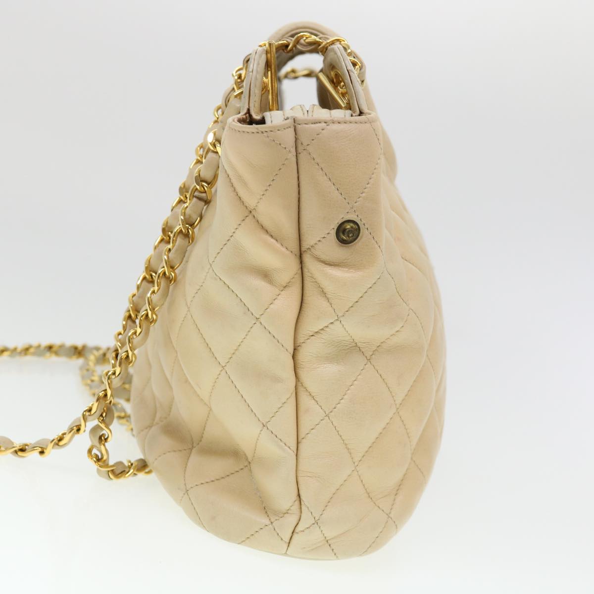 CHANEL Chain Shoulder Bag Lamb Skin Beige CC  38451