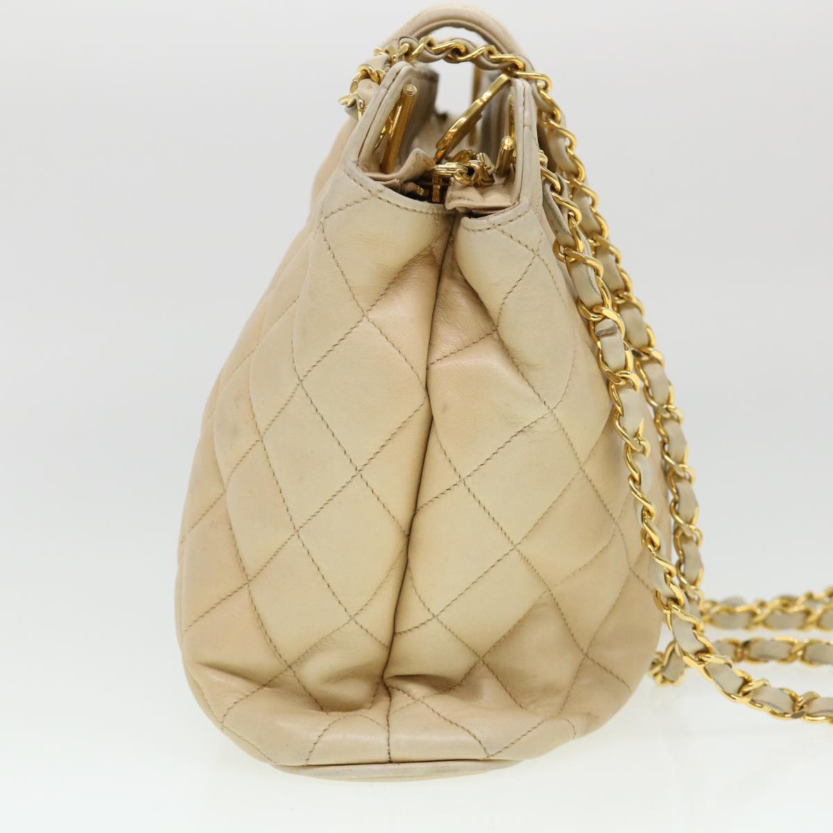 CHANEL Chain Shoulder Bag Lamb Skin Beige CC  38451