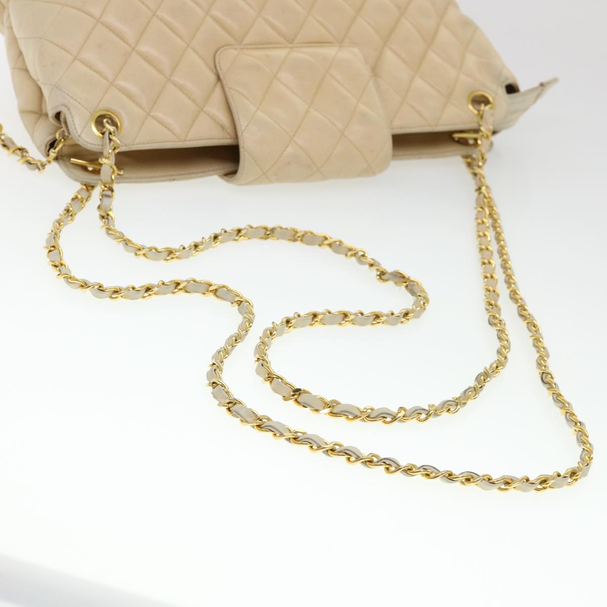 CHANEL Chain Shoulder Bag Lamb Skin Beige CC  38451