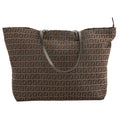 Fendi Brown Leather Zucca Nylon Canvas Tote Bag