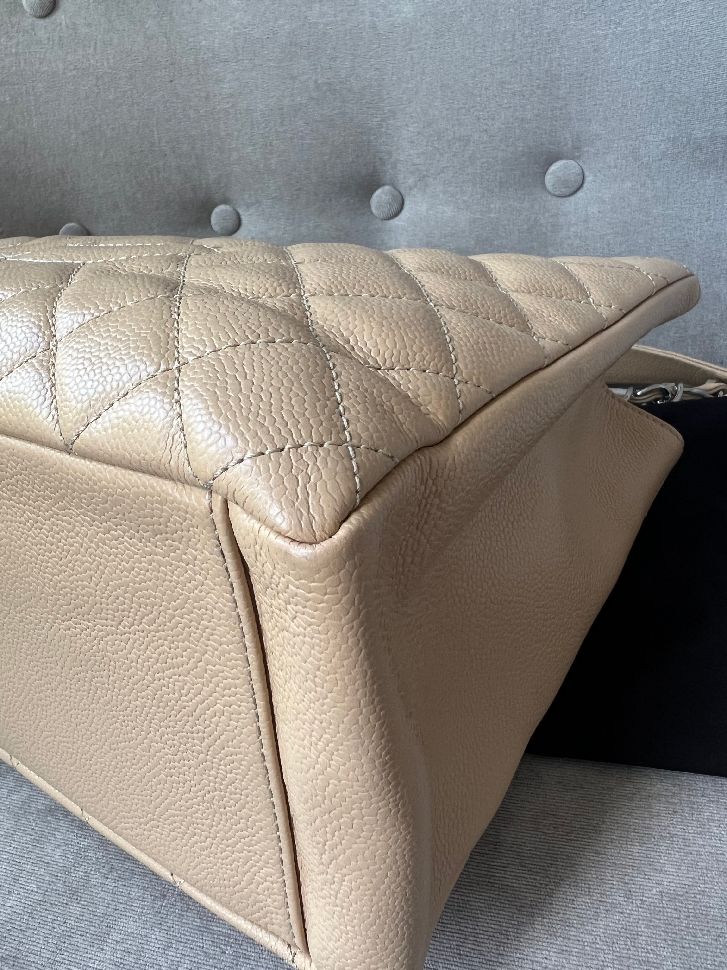 Chanel Light Beige Caviar Grand Shopper Tote with silver hardware (GST)