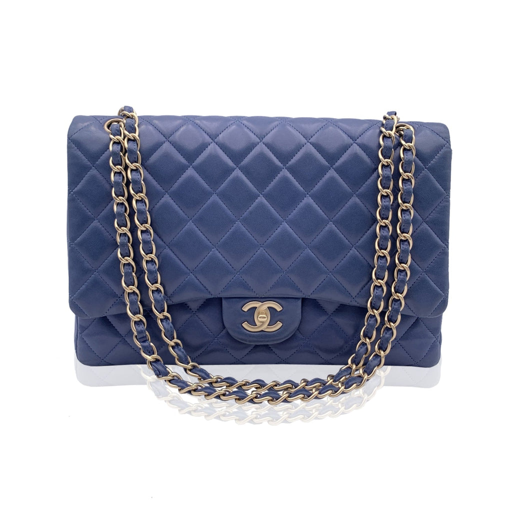 CHANEL Blue Quilted Leather Maxi Timeless Classic 2.55 Single Flap Bag