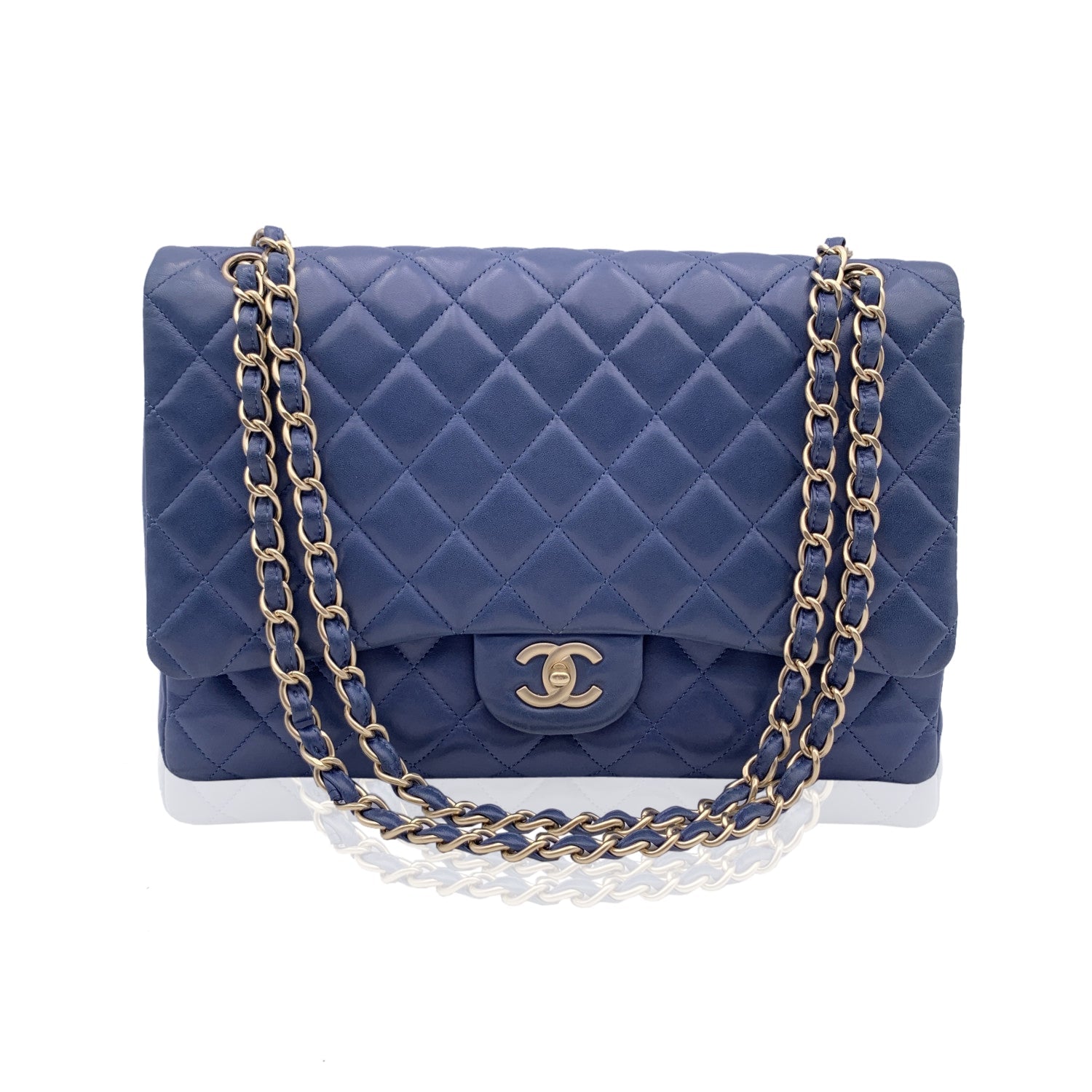 CHANEL Blue Quilted Leather Maxi Timeless Classic 2.55 Single Flap Bag