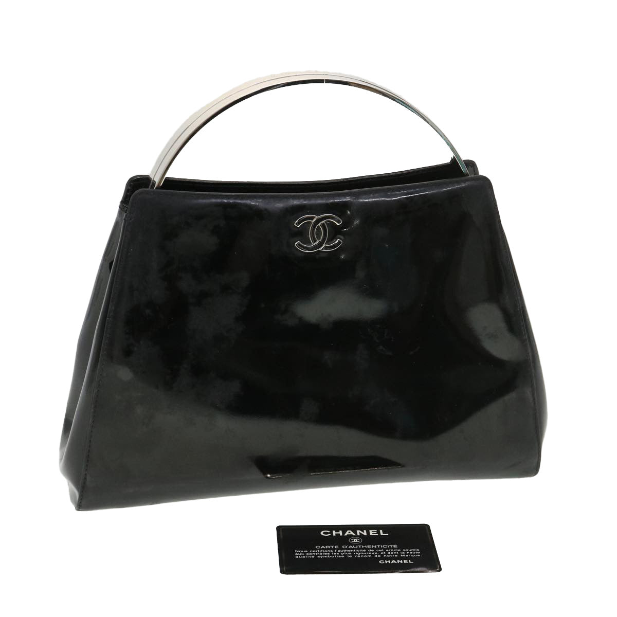 CHANEL Hand Bag Enamel Black CC  39199