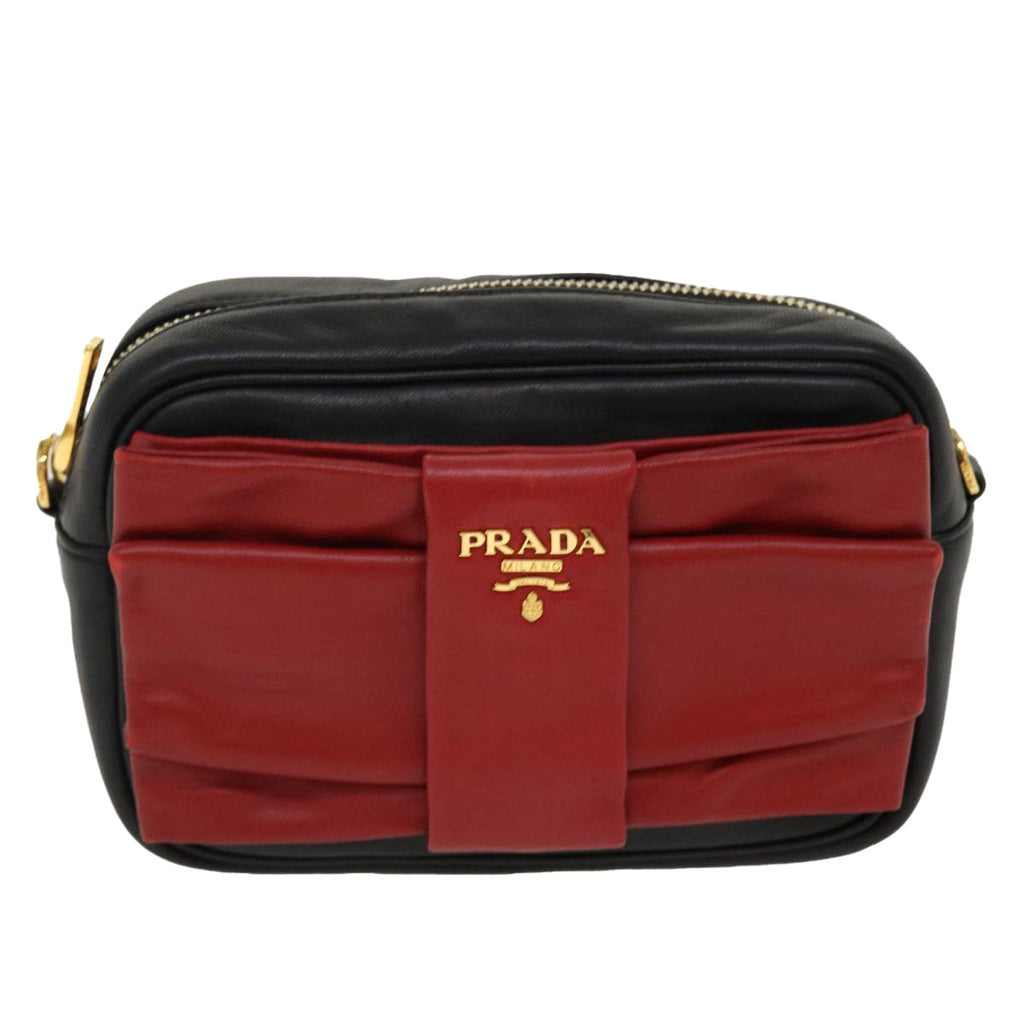 PRADA Ribbon Shoulder Bag Leather Red Black  39645A