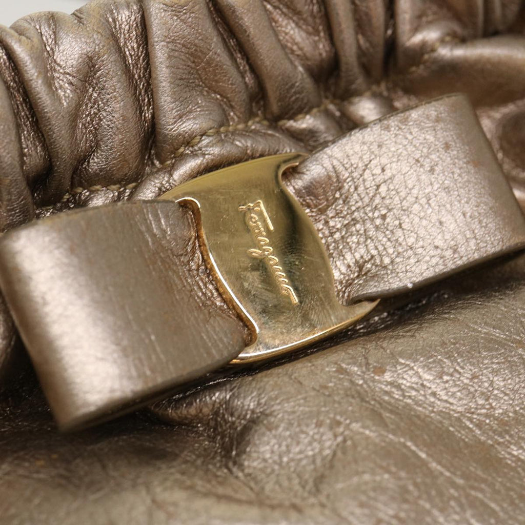 SAINT LAURENT Shoulder Bag Leather Bronze Auth 39941