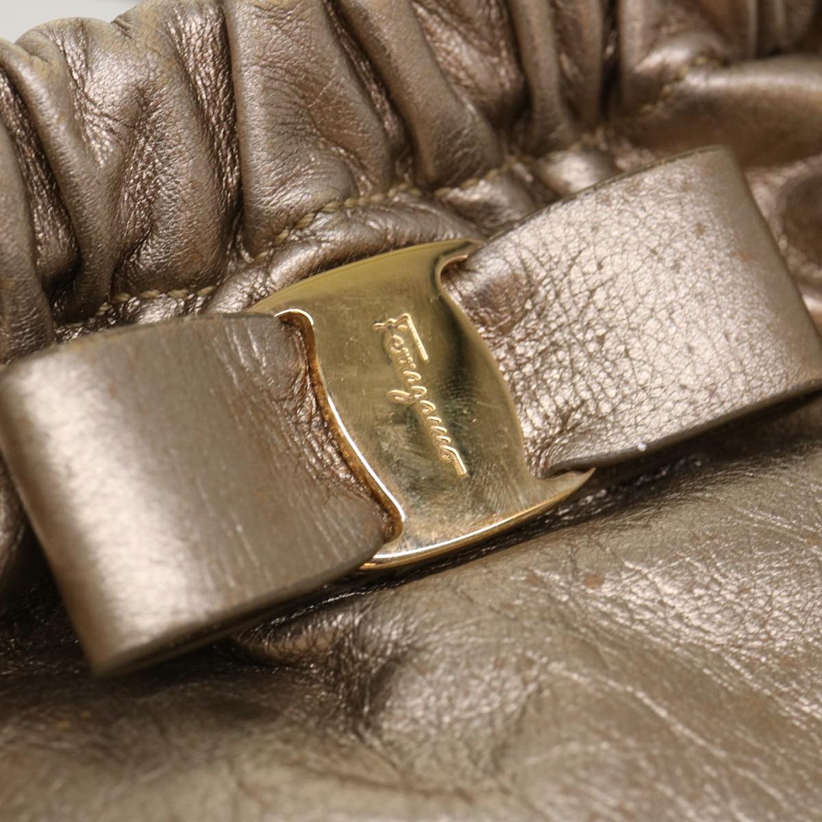 SAINT LAURENT Shoulder Bag Leather Bronze Auth 39941