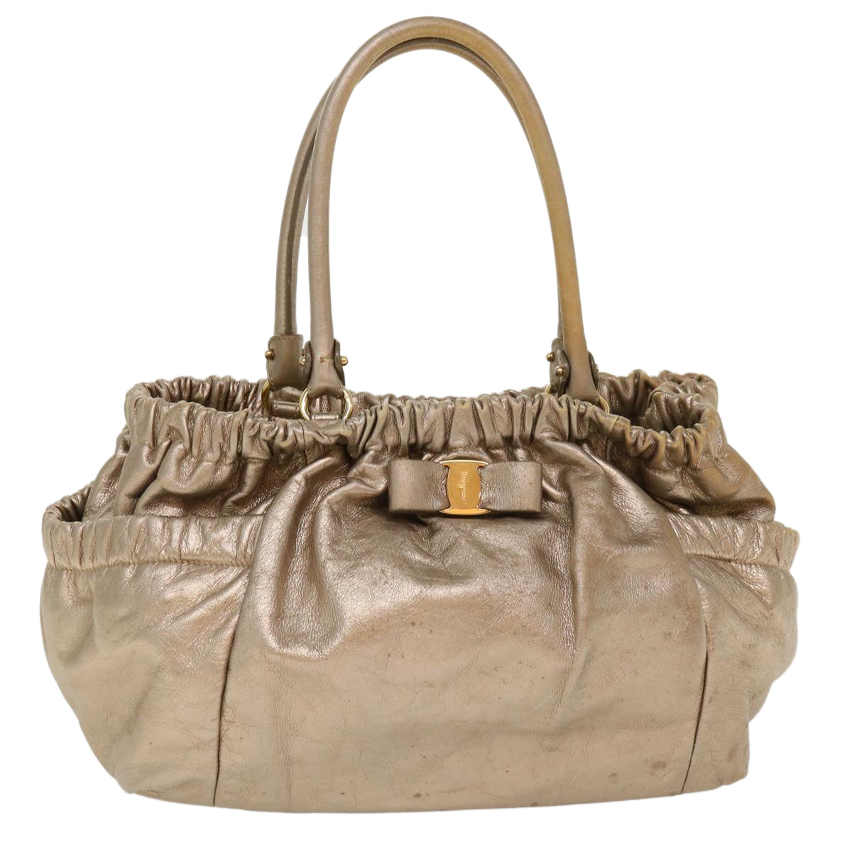 SAINT LAURENT Shoulder Bag Leather Bronze Auth 39941