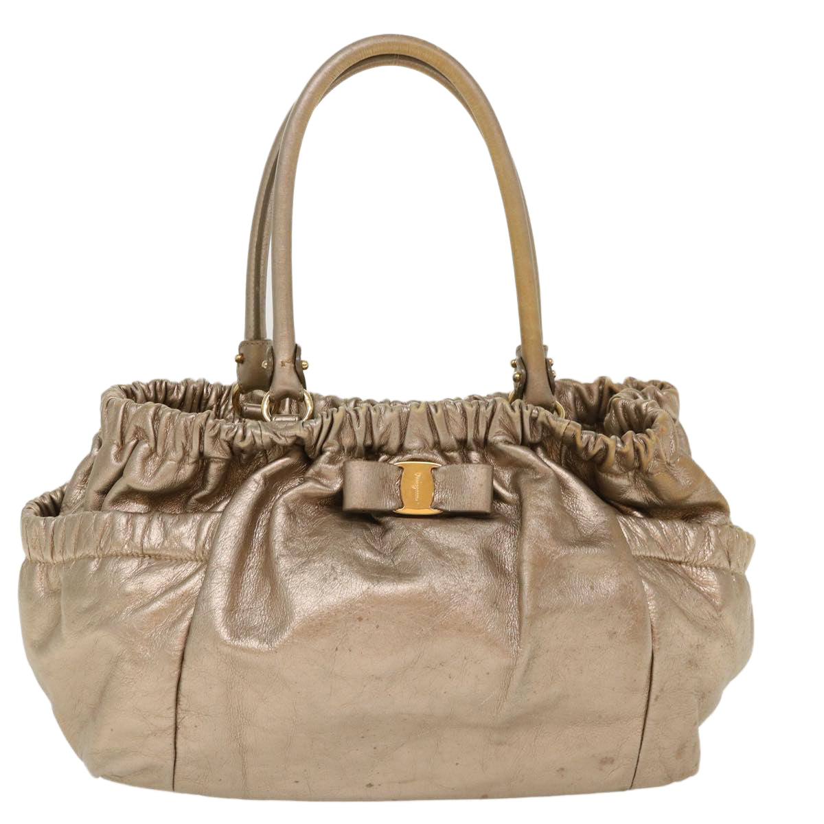 SAINT LAURENT Shoulder Bag Leather Bronze Auth 39941