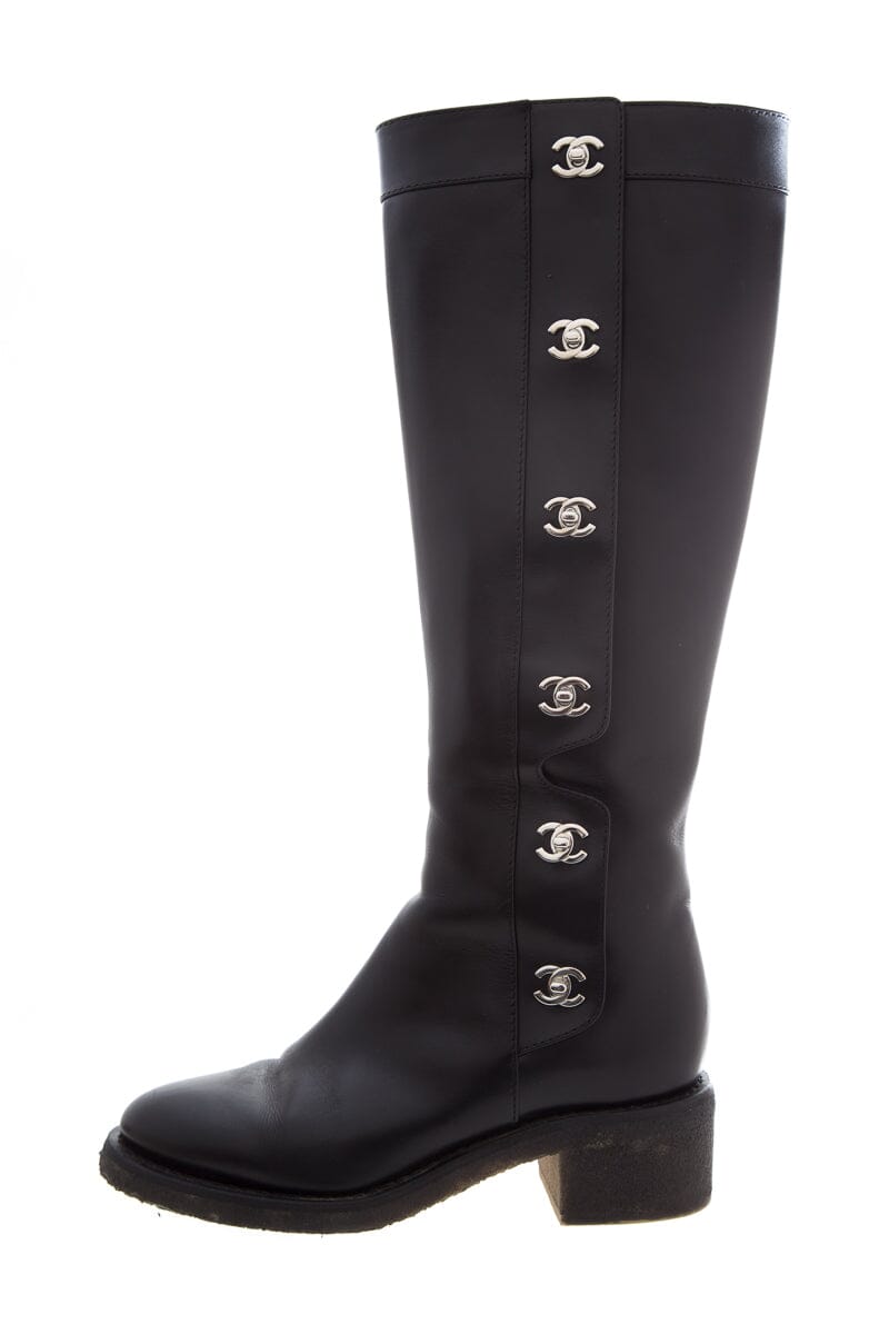 Chanel Black Knee High Riding Boots SZ 38.5