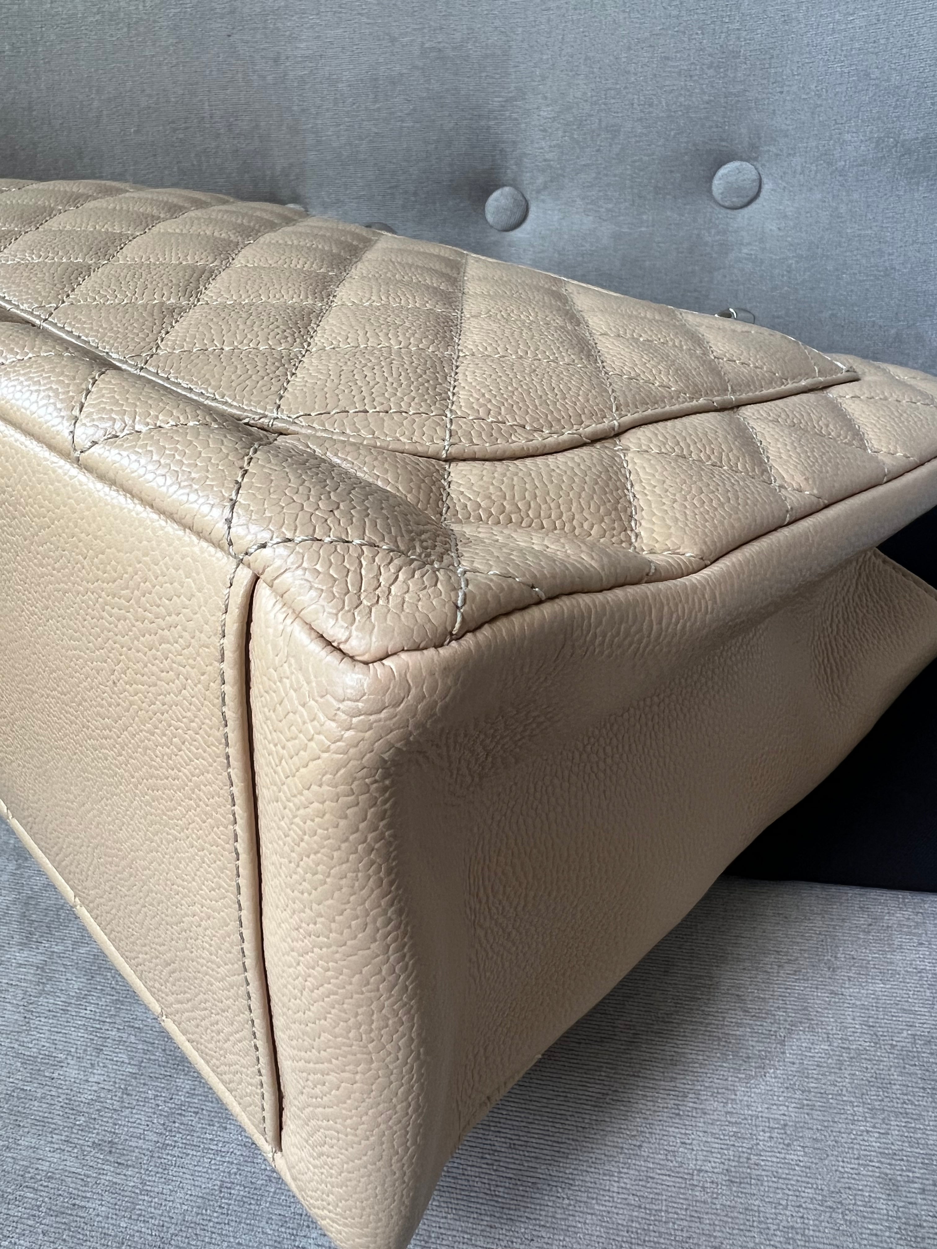 Chanel Light Beige Caviar Grand Shopper Tote with silver hardware (GST)